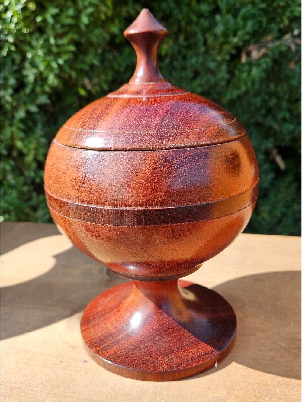 Hand-Turned Wooden Lidded Stash Pot Decorative Storage Jar Vessel